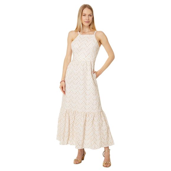 Lilly Pulitzer Women's Charlese Halter Ma Sand Bar Mermaid Tail Metallic Eyelet